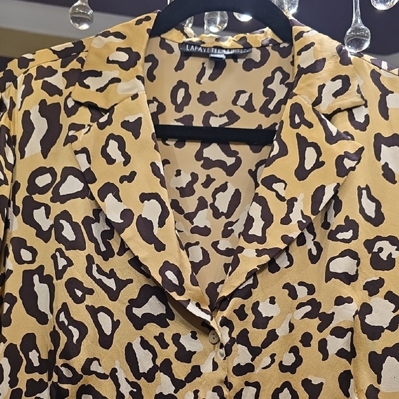 Lafayette 148 New York Black and Cream Long Sleeve Button Down Shirt - Picture 3 of 14